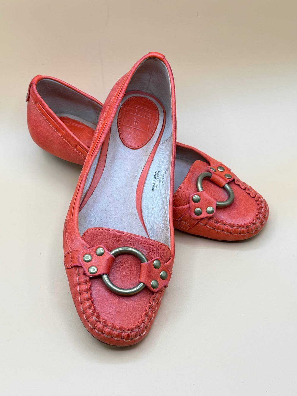 Frye Coral Leather Loafer Flats with Ring Hardware